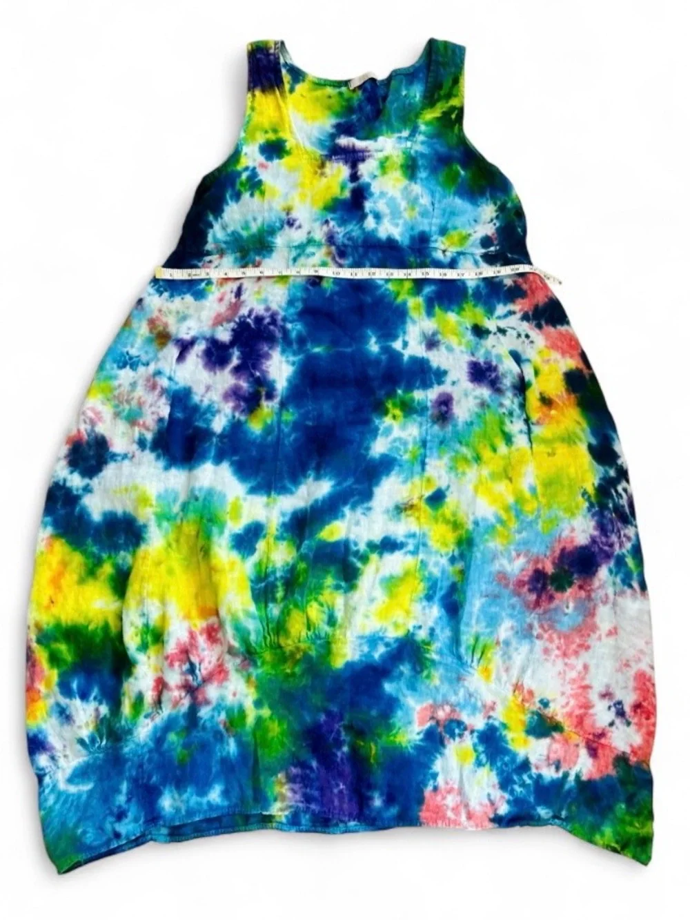 Colette Paris Artisan Tie Dye 100% Italian Linen Boutique Midi Dress Sleeveless - Picture 3 of 7